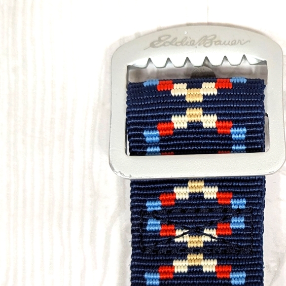 Eddie Bauer Belt Women's Size Small Medium Blue Red Beige with Silver Buckle - Picture 6 of 10